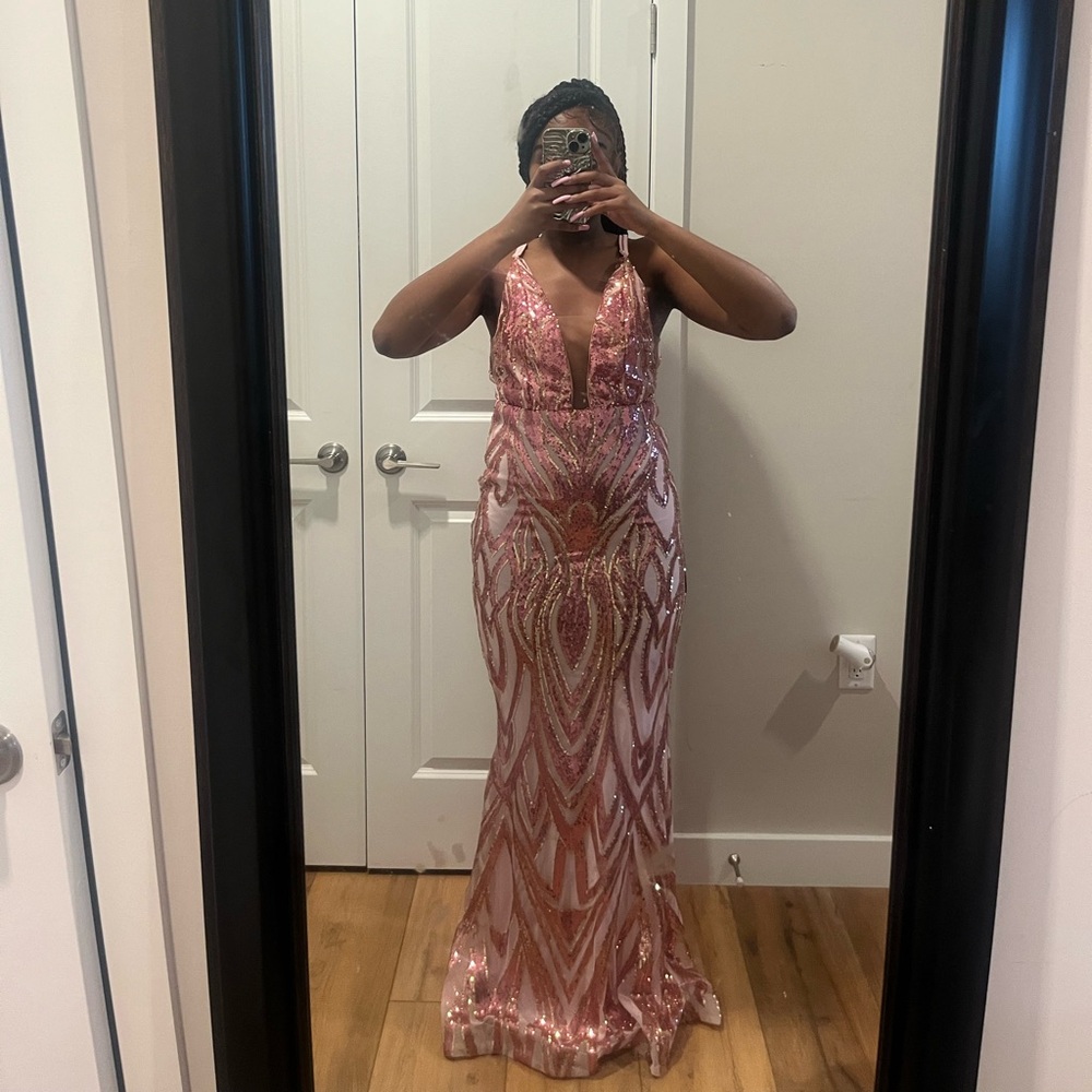 Elegant Pink Sequin Dress Prom Dress